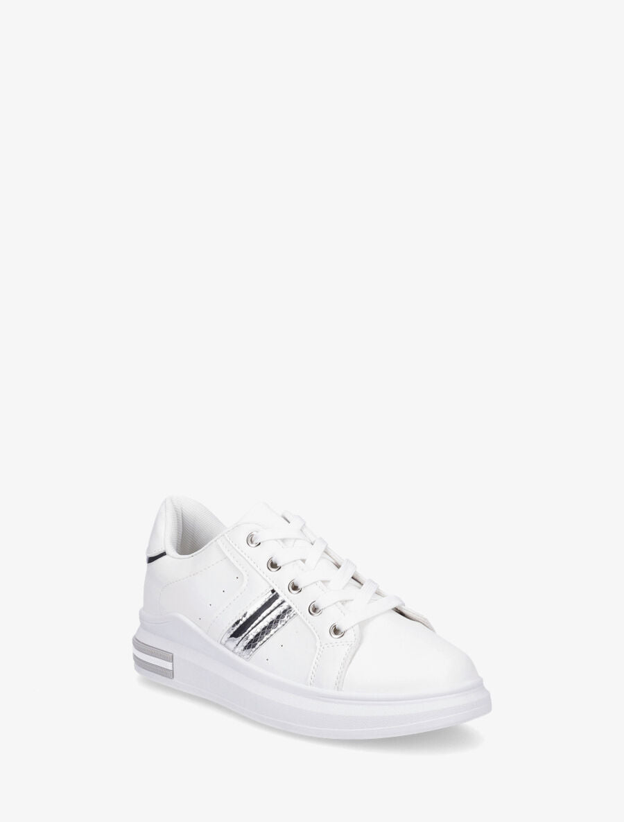 Sneakers en simili à contrefort constratant - Blanc - 2