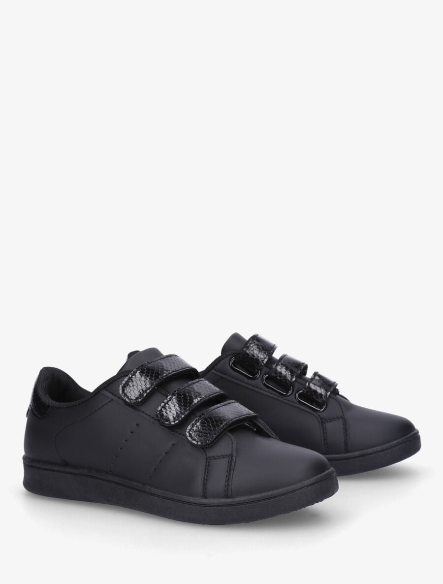 Sneakers en simili à scratch et contrefort effet python - Noir - 4