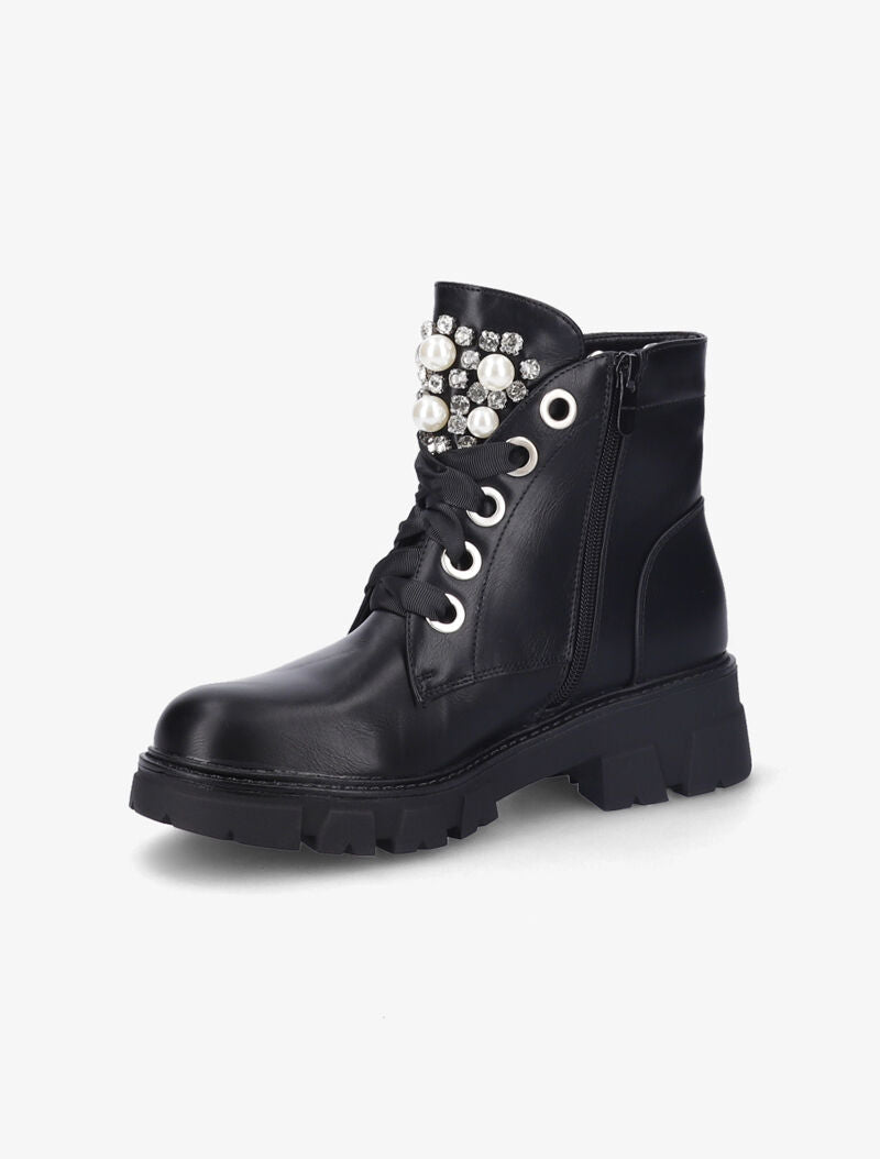 Bottines à languette à perles et strass - Noir - 4