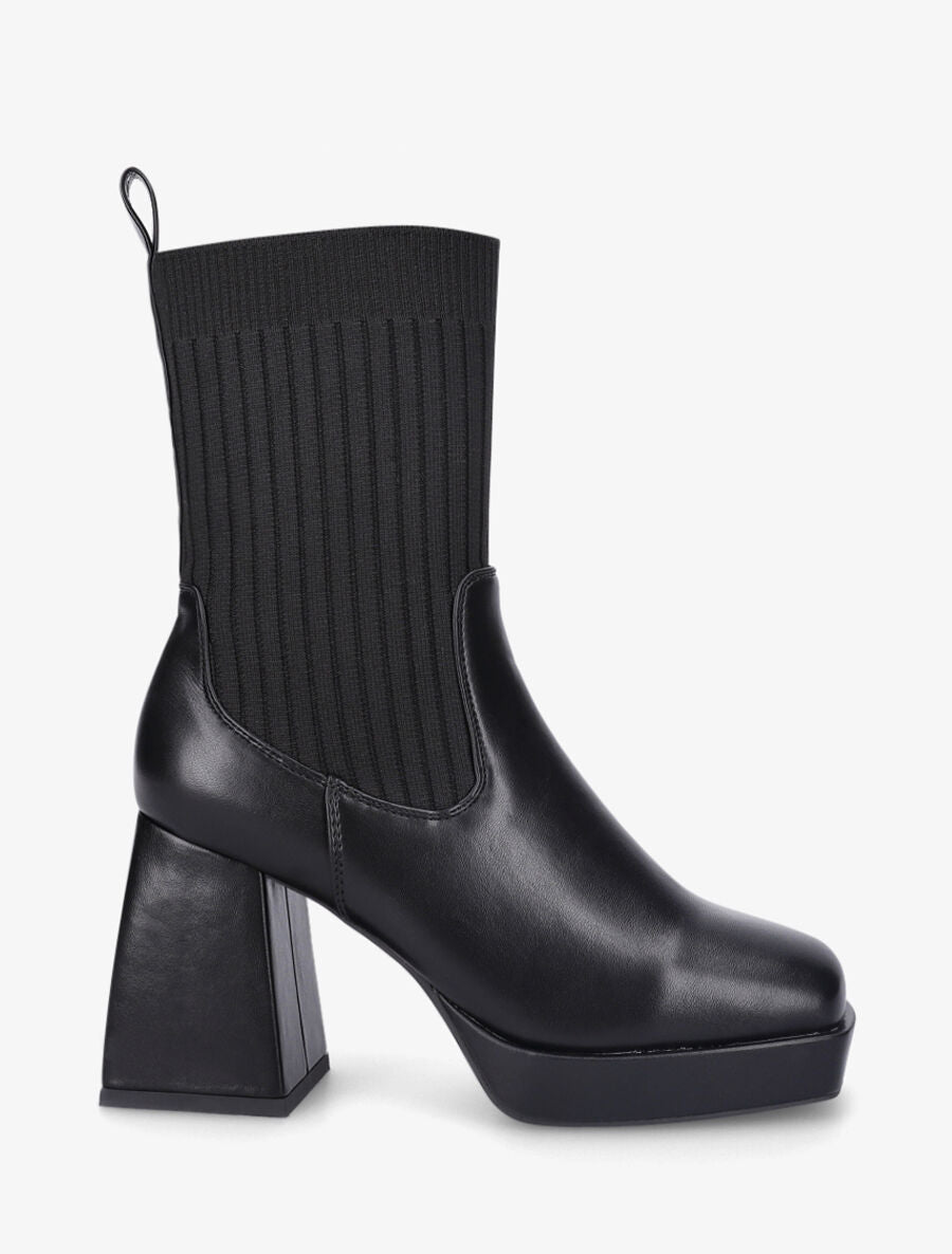 Bottines style chaussettes à talon - Noir - 1