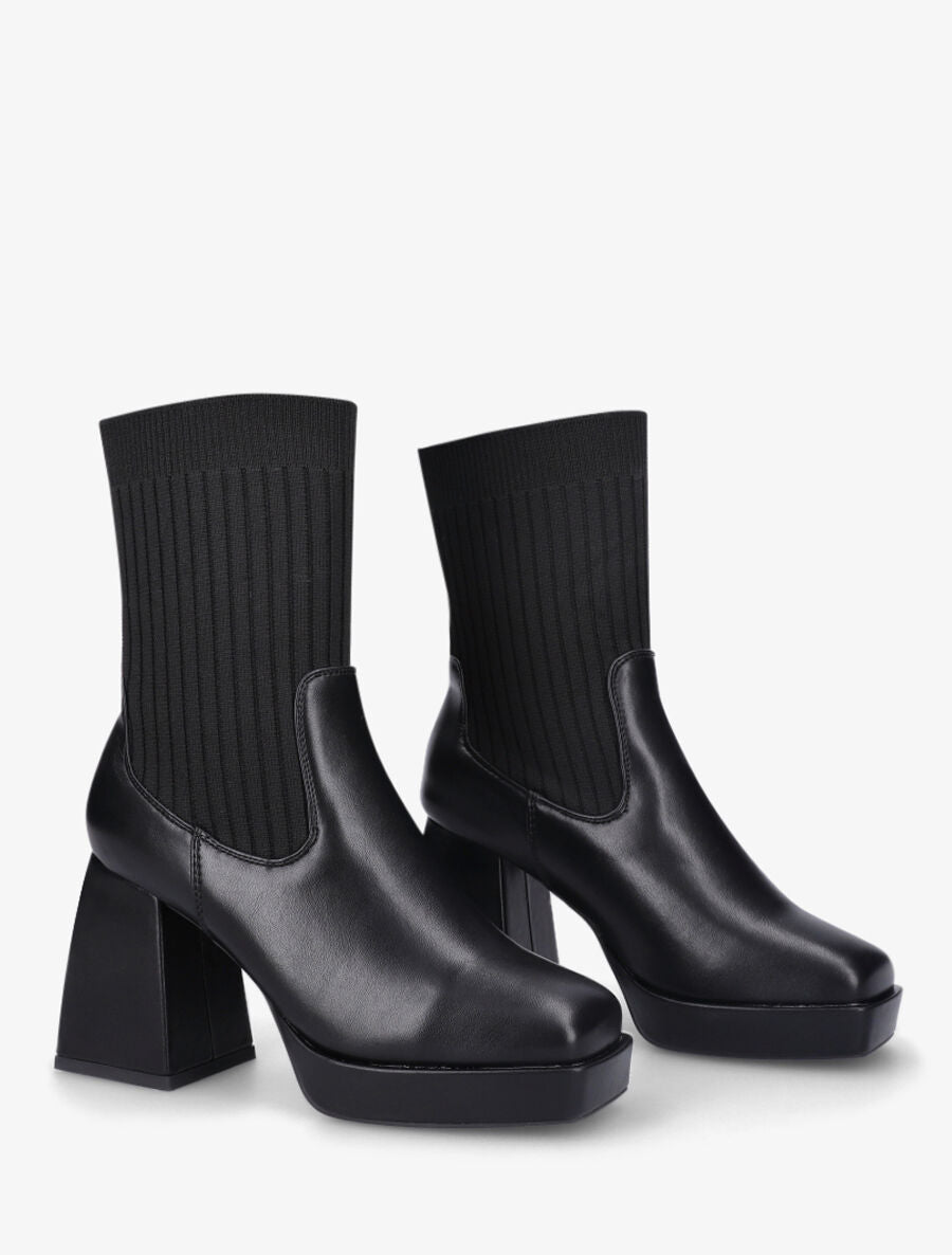 Bottines style chaussettes à talon - Noir - 4