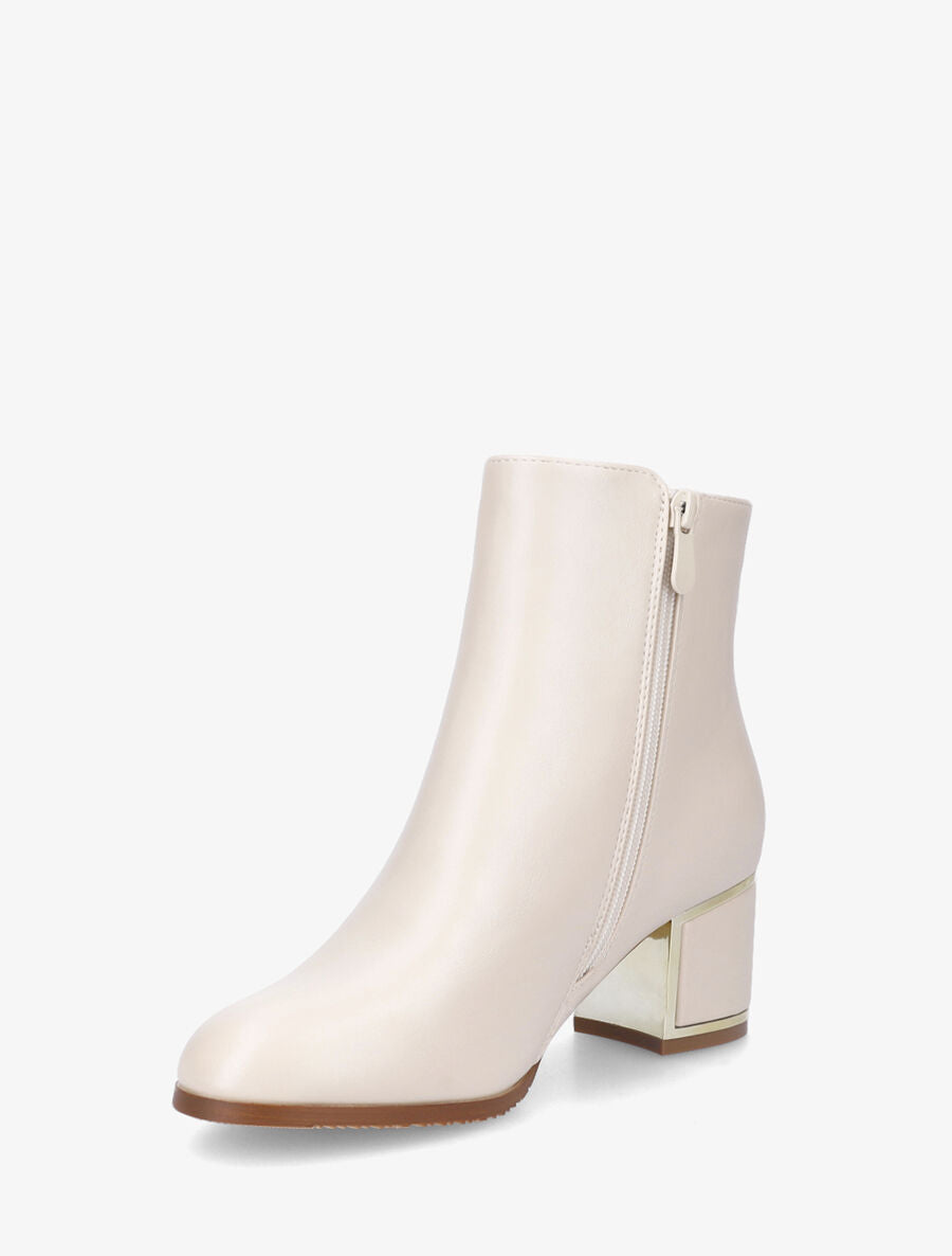 Bottines en simili à talon stylisé - Beige - 3