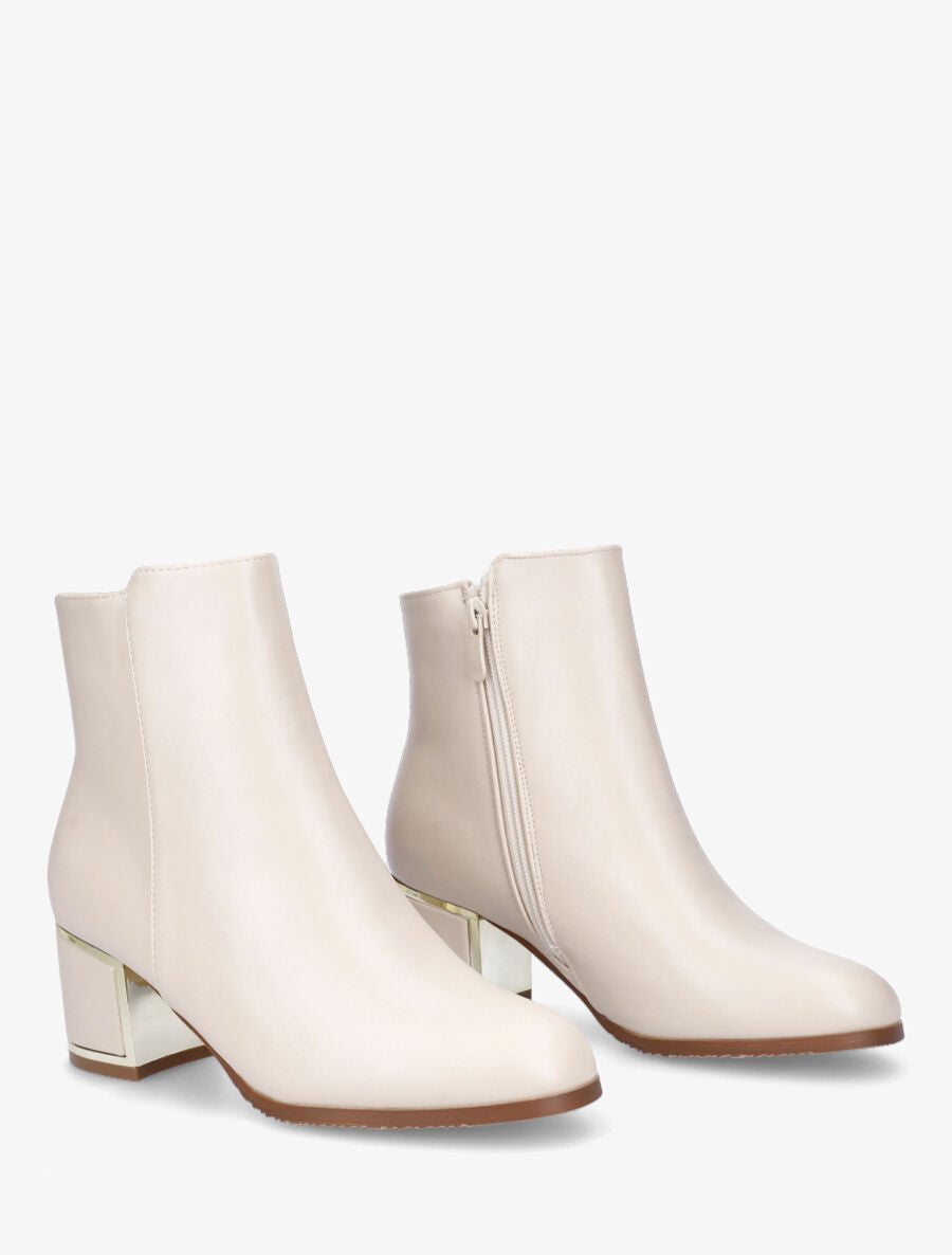 Bottines en simili à talon stylisé - Beige - 4
