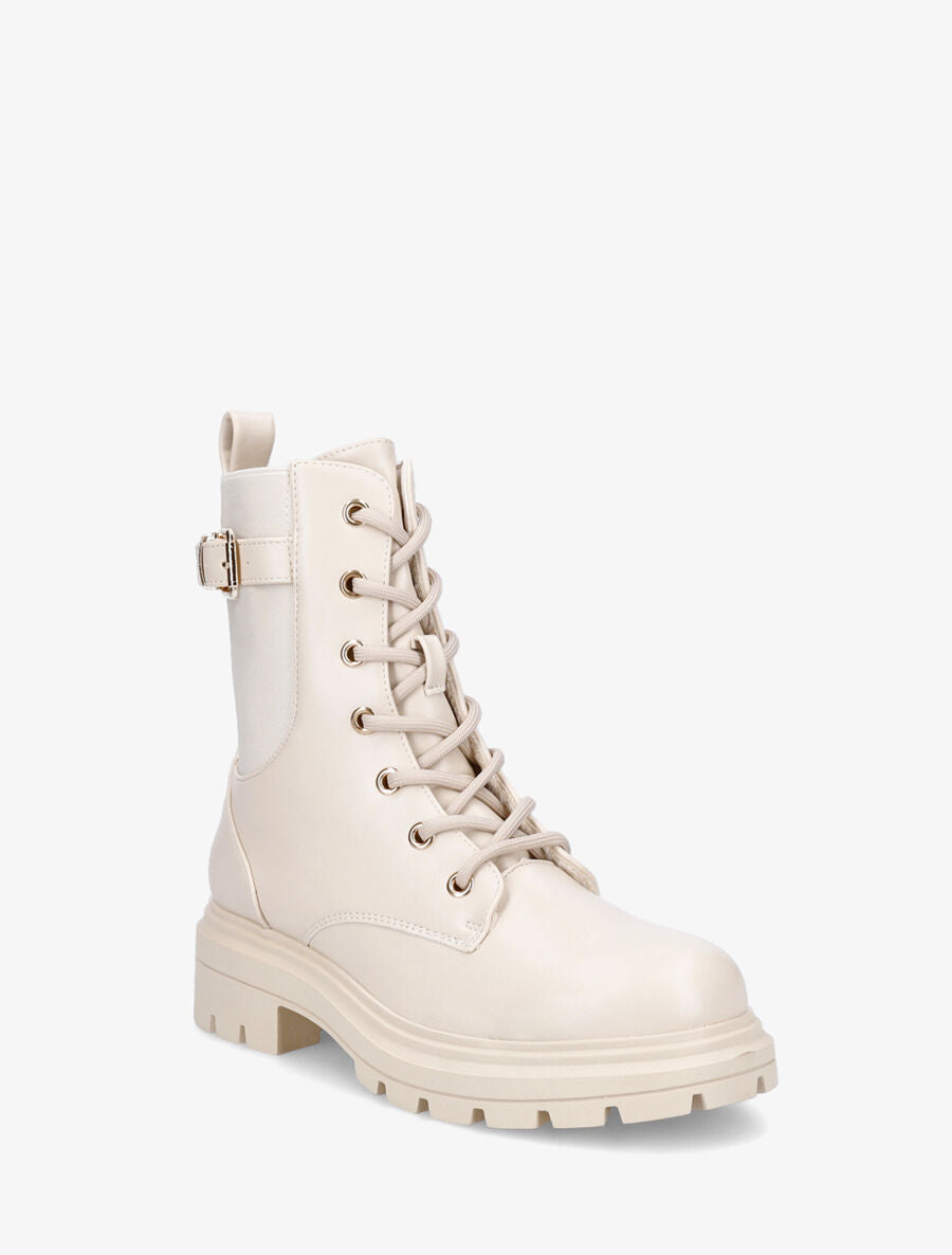 Bottines en simili à lacets - Beige - 2