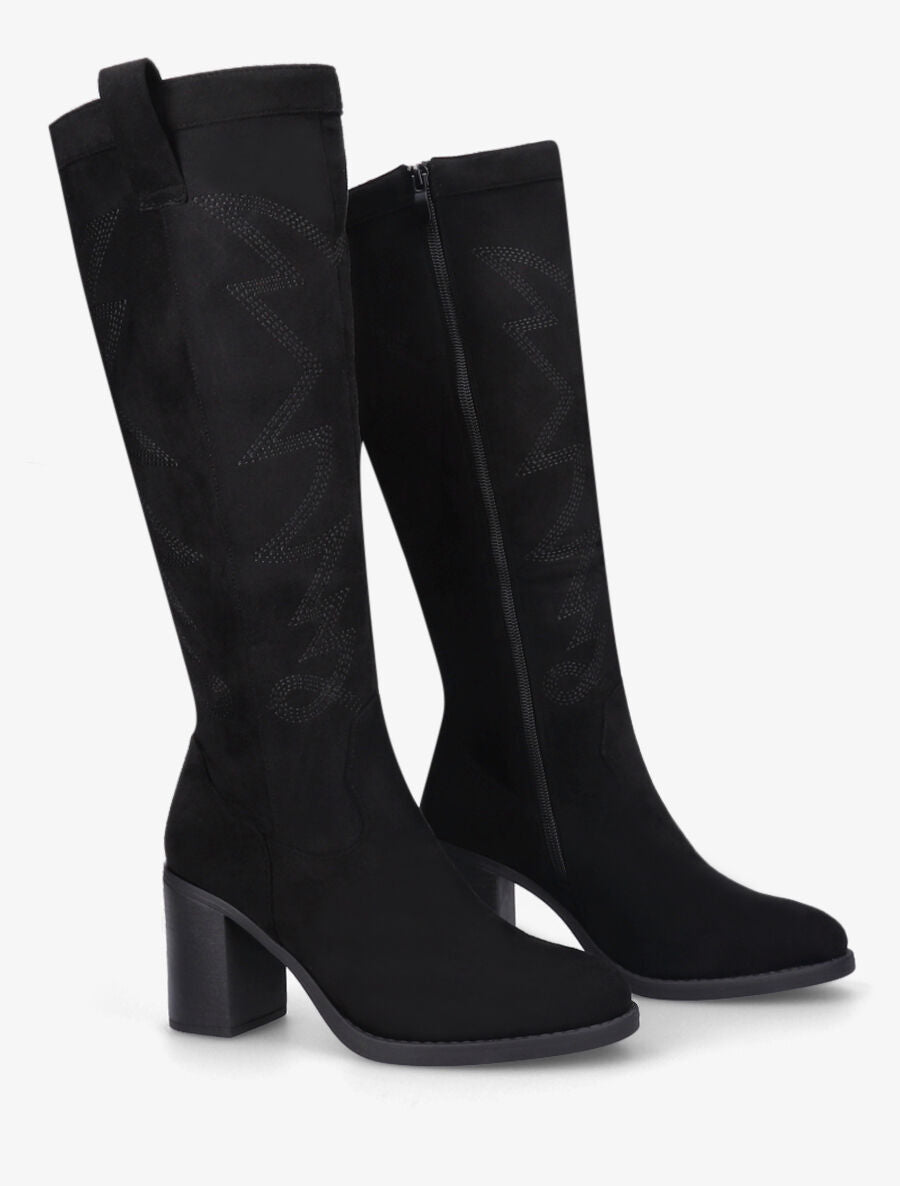 Bottes en suédine à talon - Noir - 4
