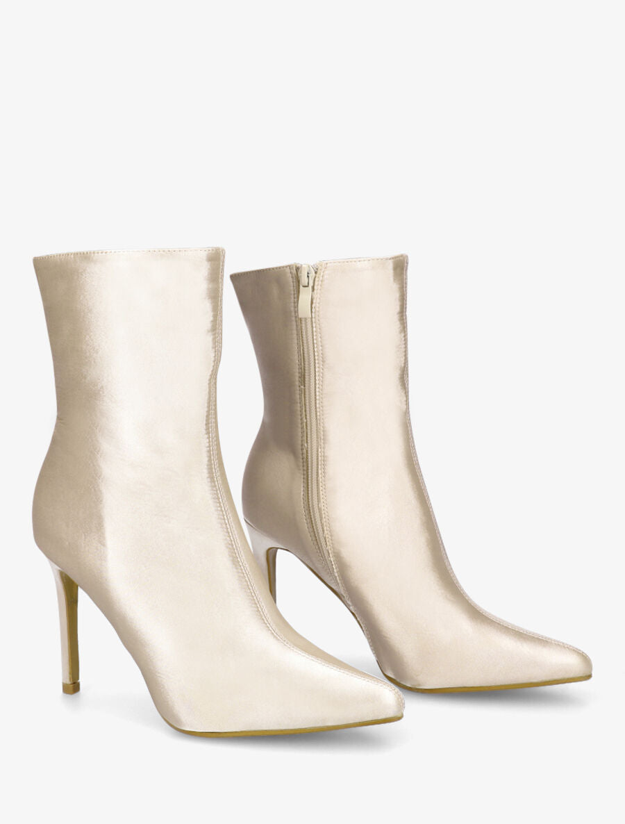 Bottines en tissu nacré à talon aiguille - Beige - 4