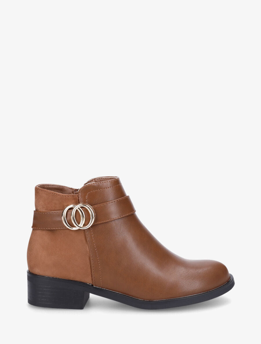 Bottines bi-matière et sanglées - Camel - 5