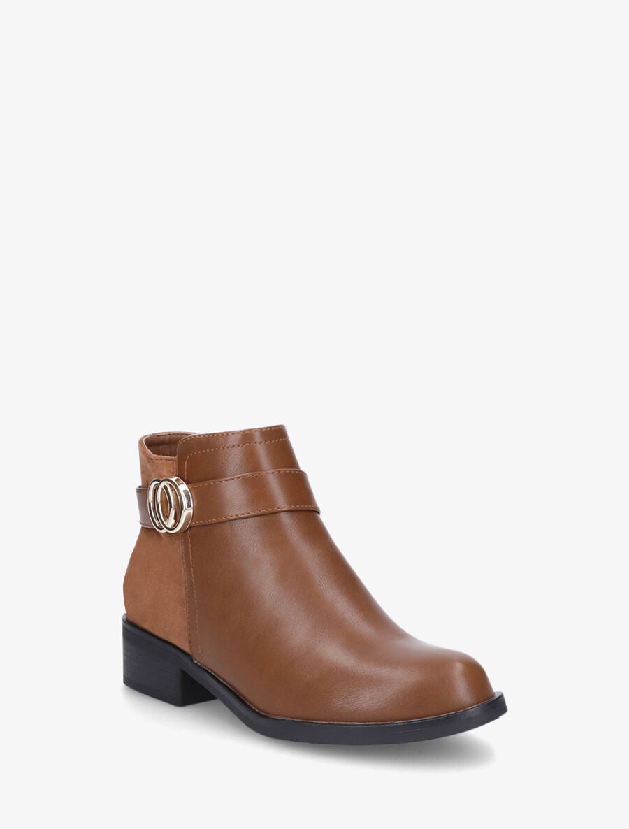 Bottines bi-matière et sanglées - Camel - 2