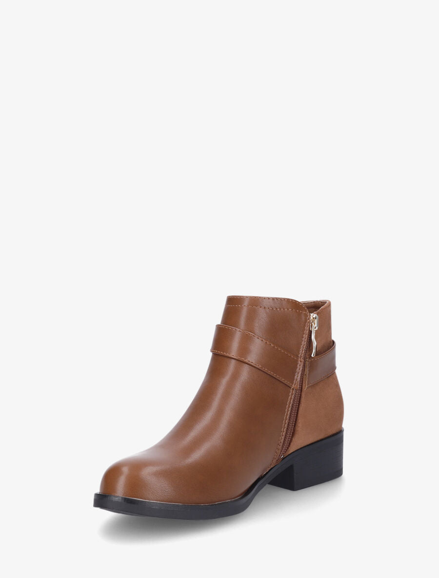 Bottines bi-matière et sanglées - Camel - 3