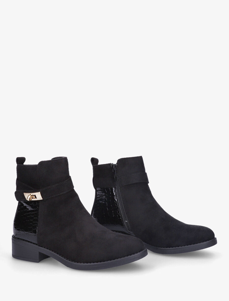 Bottines plates en suédine et croco - Noir - 4