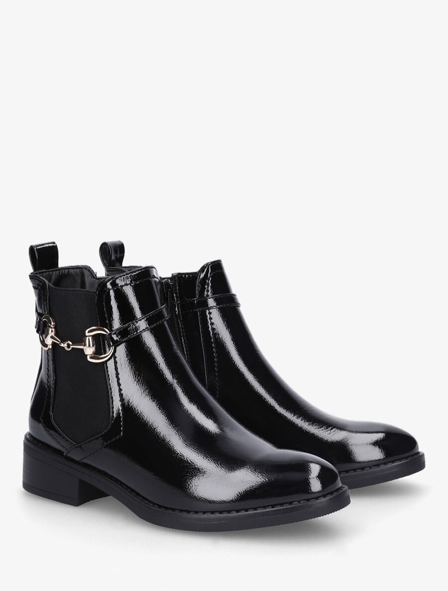 Bottines élastiquées en simili vernis - Noir - 4