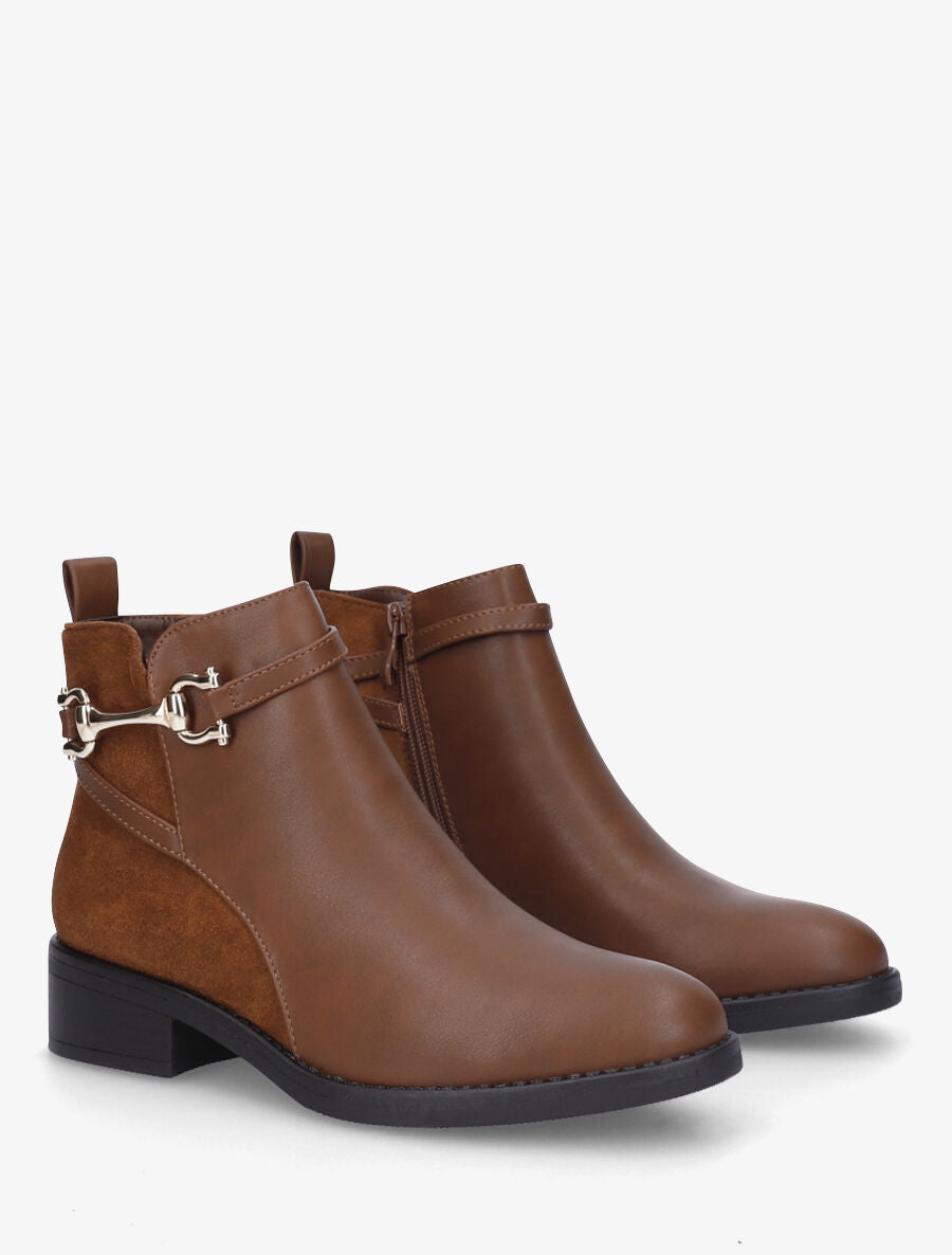 Bottines bi-matière à boucle métallique - Camel - 4