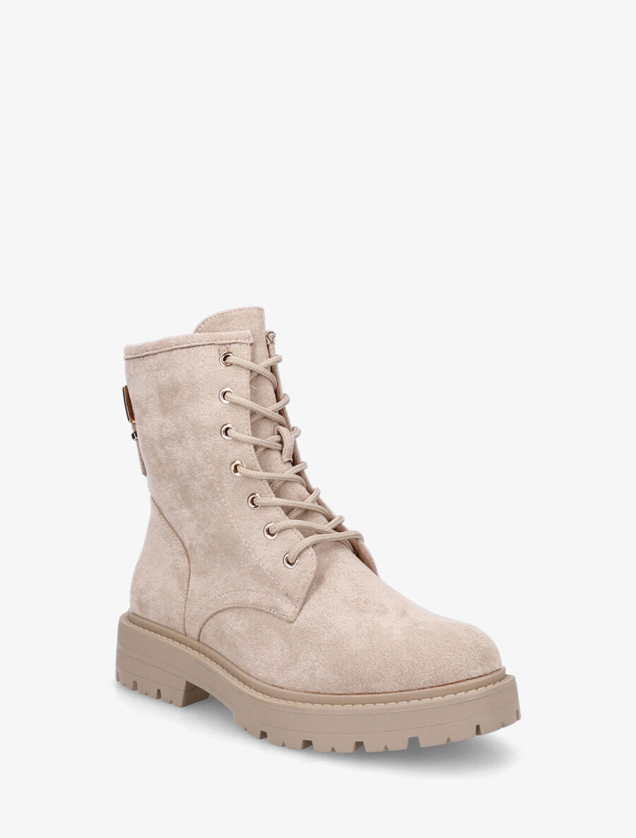 Bottines montantes en suédine à lacets - Beige - 2
