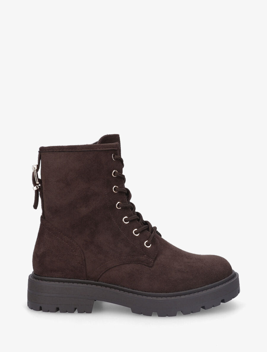 Bottines montantes en suédine à lacets - Marron - 1