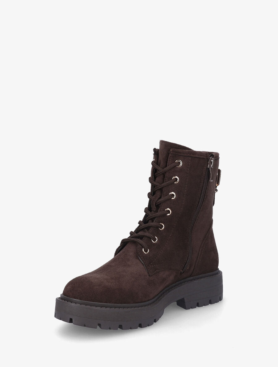 Bottines montantes en suédine à lacets - Marron - 3