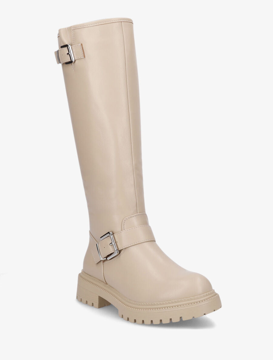 Bottes en simili à semelle crantée - Beige - 2