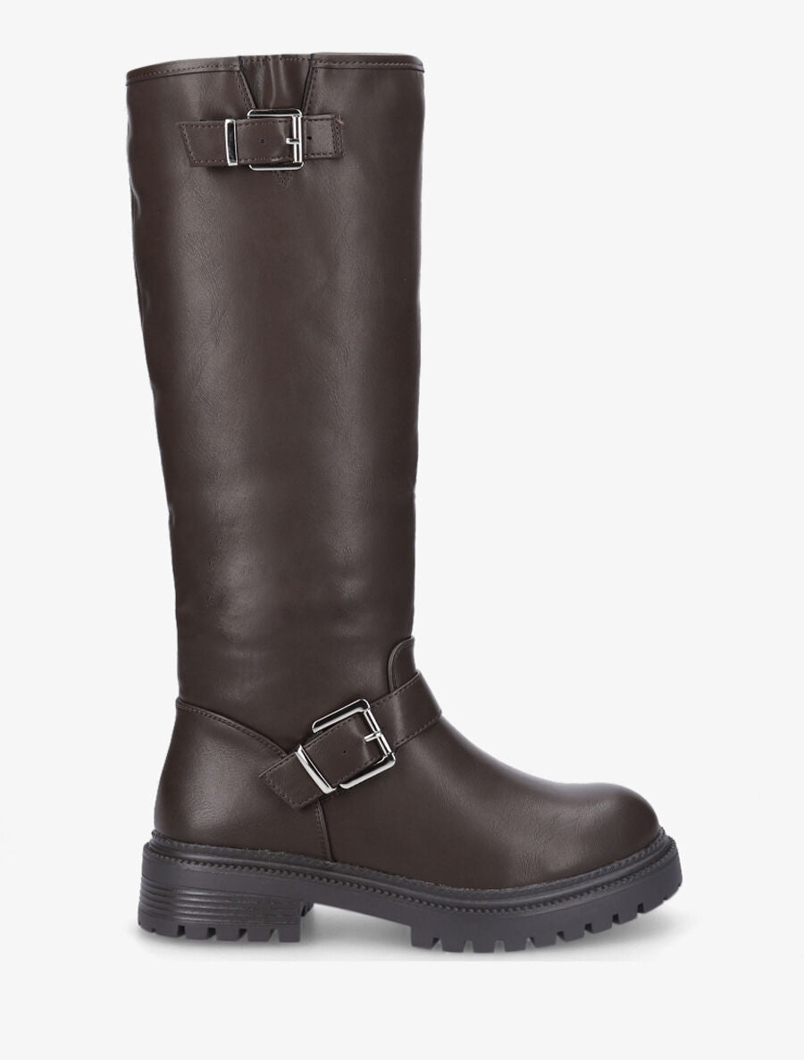 Bottes en simili à semelle crantée - Marron - 1