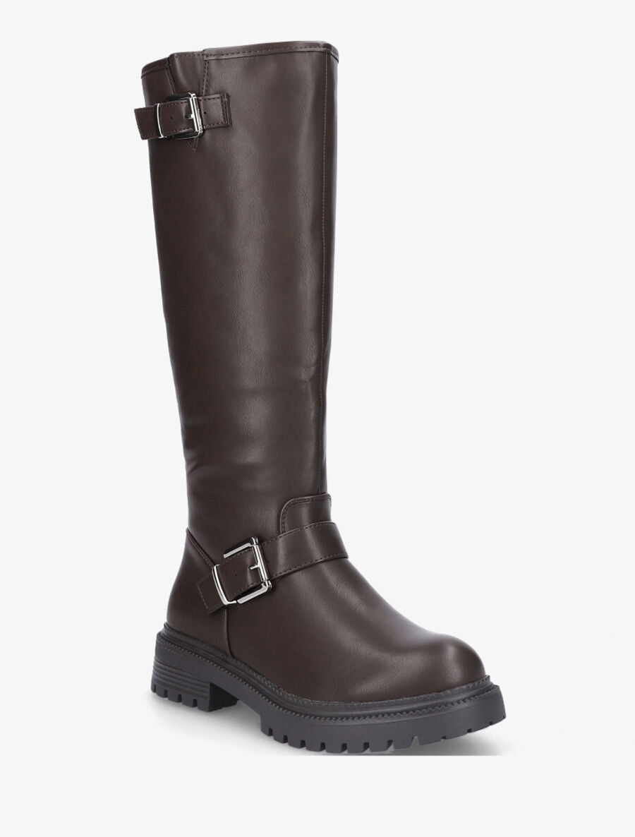 Bottes en simili à semelle crantée - Marron - 2