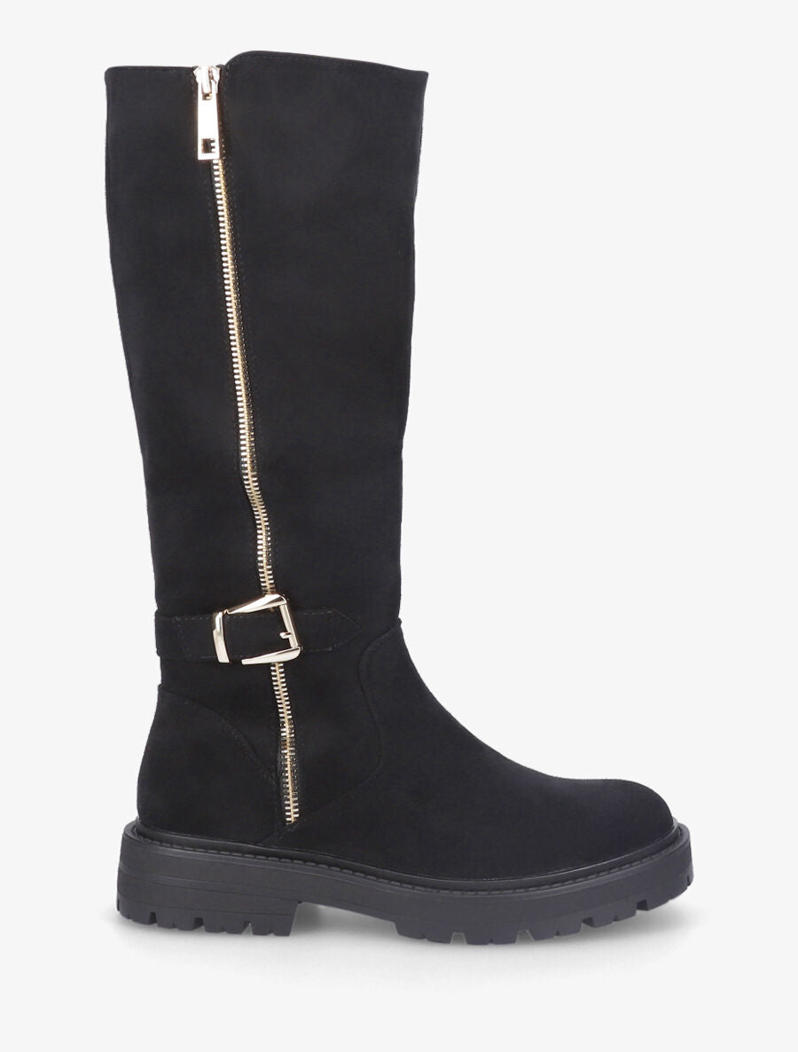 Bottes en suédine à zip et boucle - Noir - 1