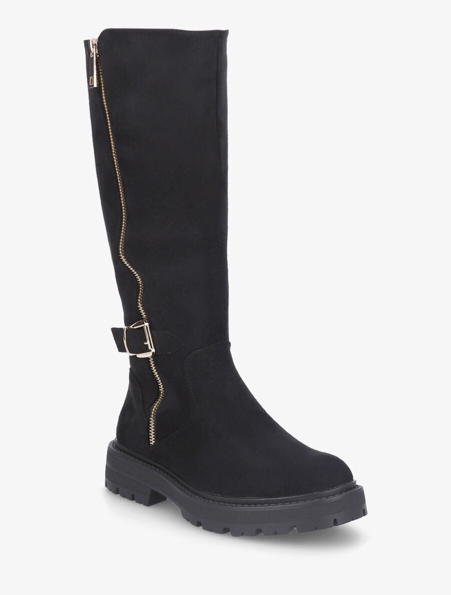 Bottes en suédine à zip et boucle - Noir - 2