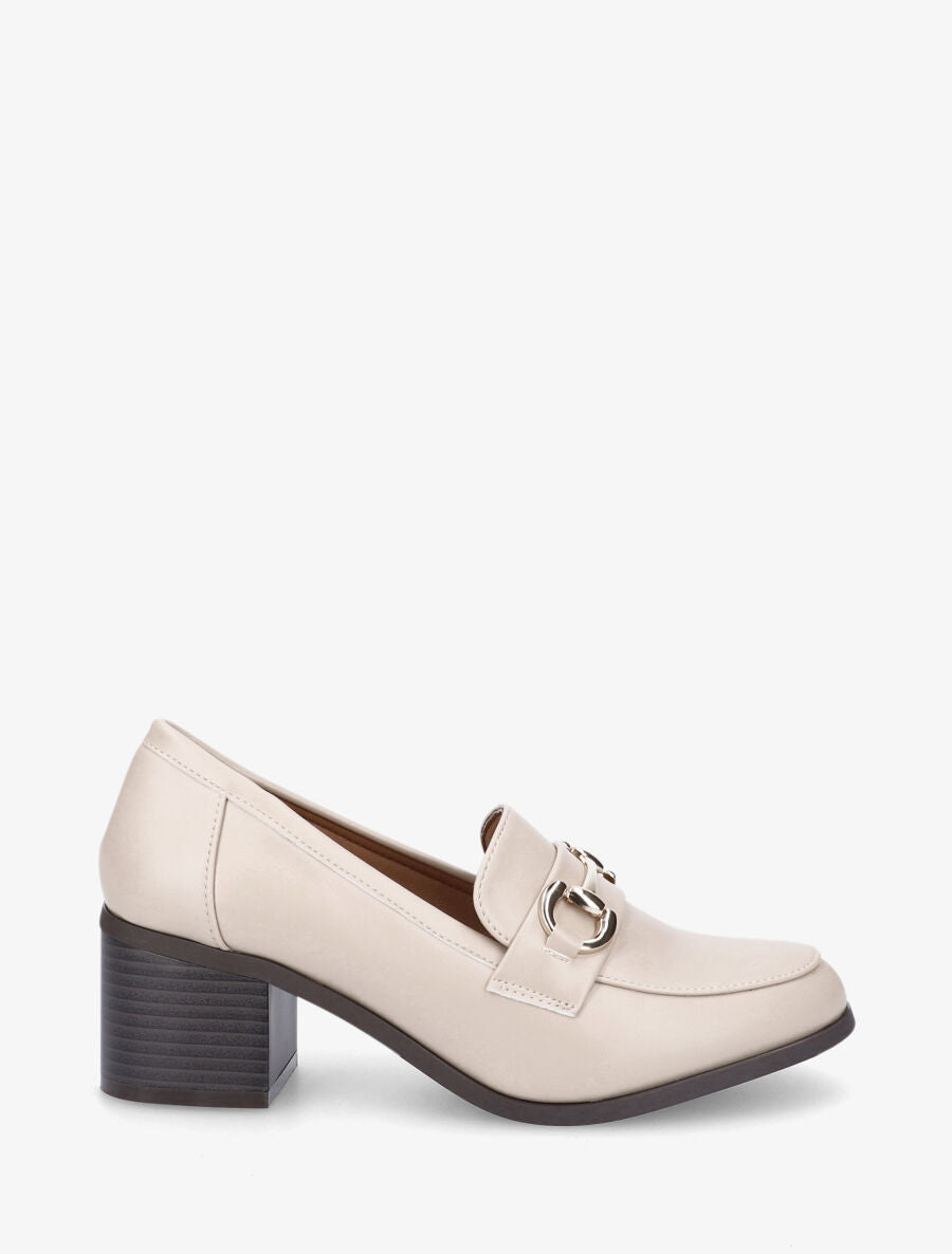 Mocassins à talon et boucle - Beige - 5