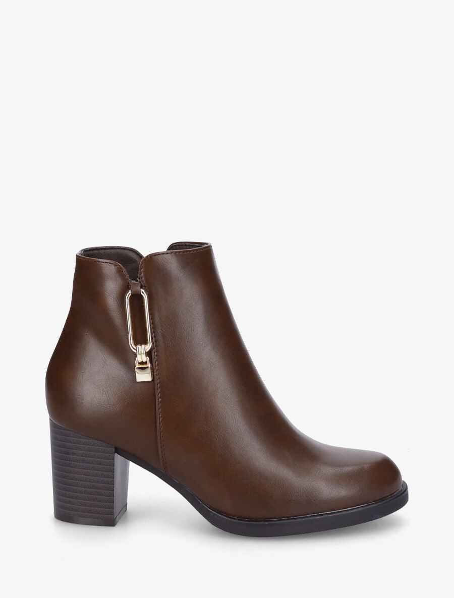 Bottines à talon et bijou - Marron - 1