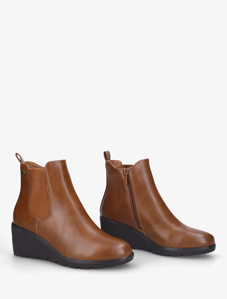 Bottines compensées en simili - Camel - 4