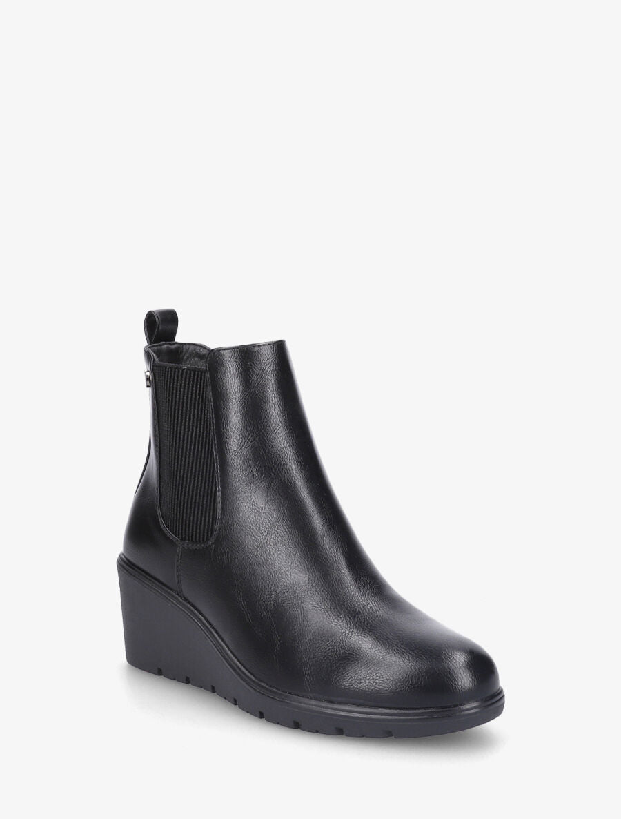 Bottines compensées en simili - Noir - 2