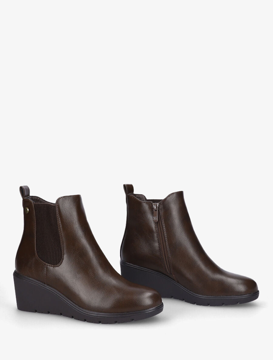 Bottines compensées en simili - Chocolat - 4