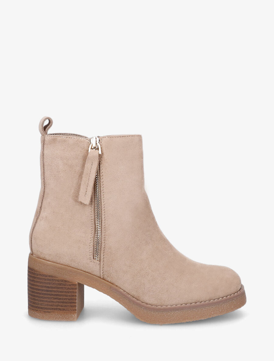 Bottines en suédine mi-haute à zip - Beige - 1