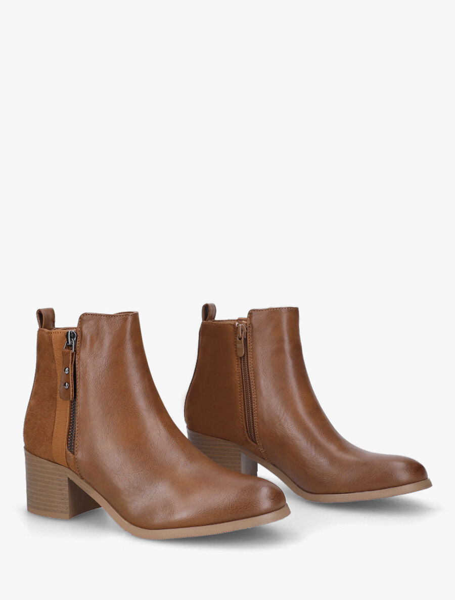 Bottines bi-matière à zip - Camel - 4