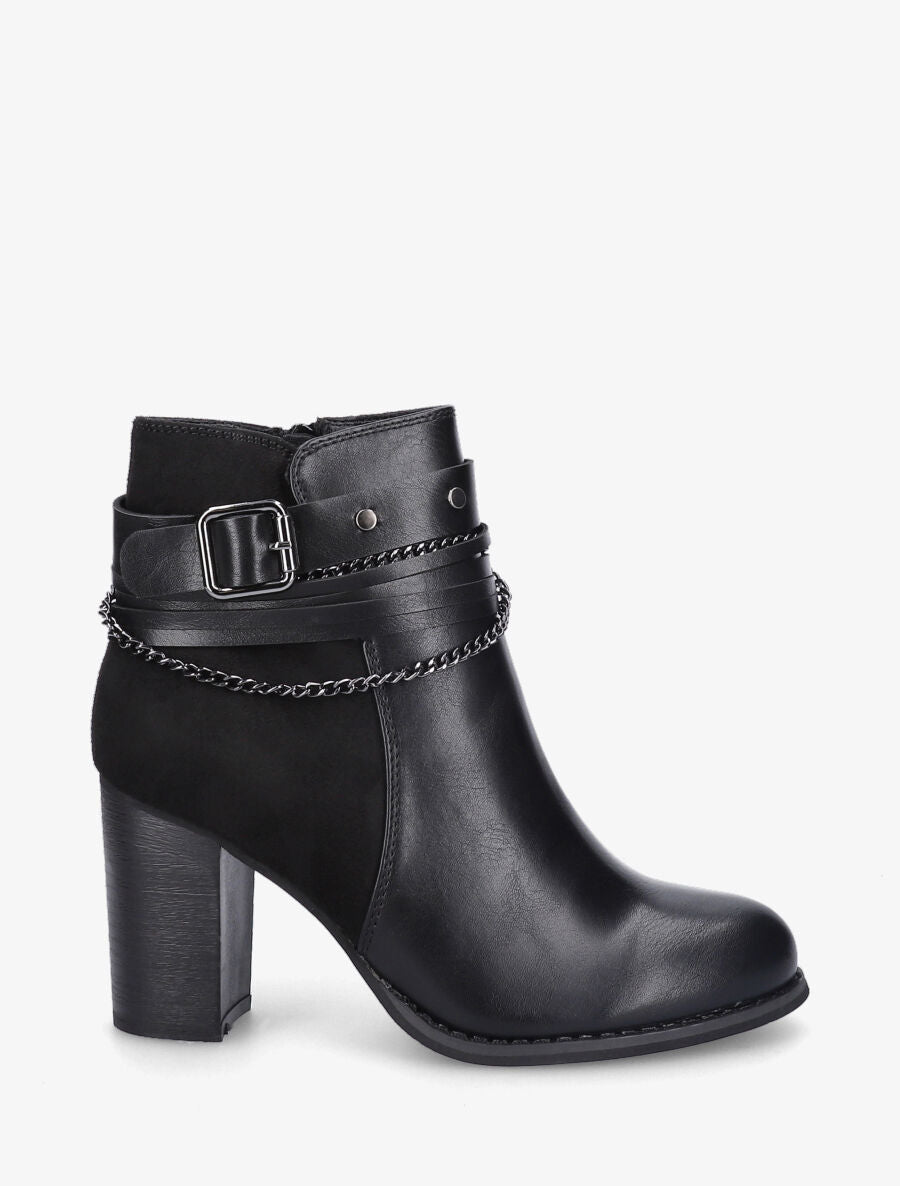 Bottines à talon et chaînes - Noir - 5
