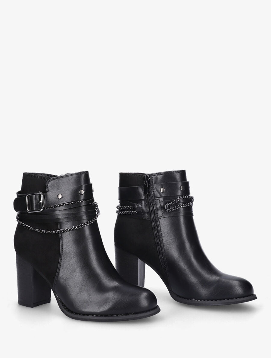Bottines à talon et chaînes - Noir - 4