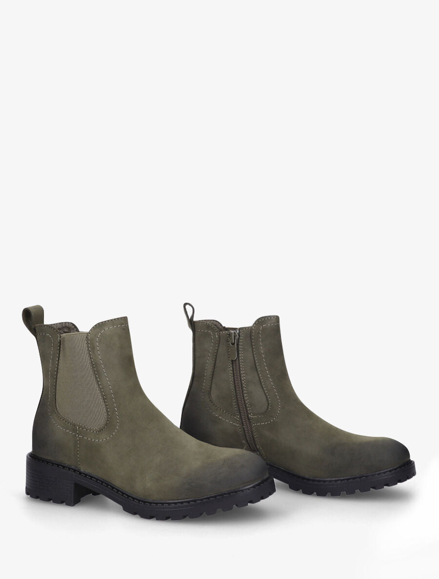 Bottines en suédine à semelle crantée - Kaki - 4