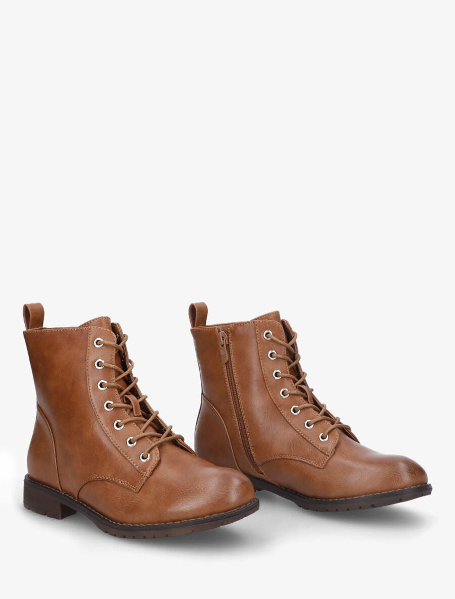 Bottines plates à lacets - Camel - 4