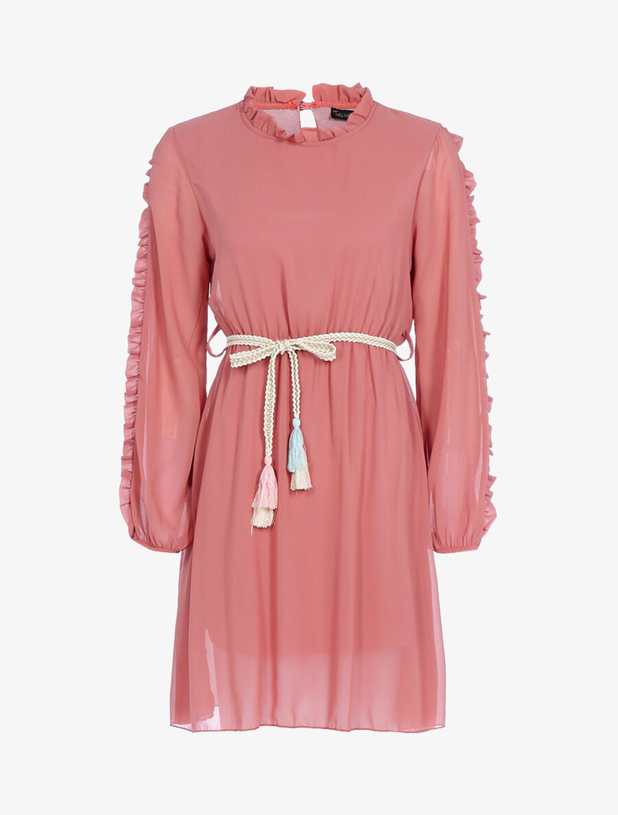 Robe en voile fin et manches volantées - Rose foncé - 1