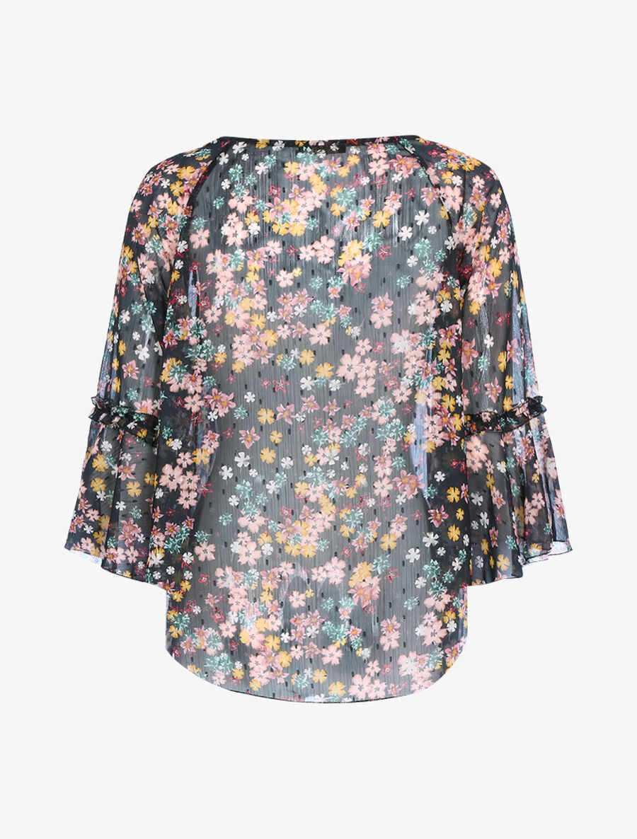 Blouse transparente en voile imprimé - Noir - 2