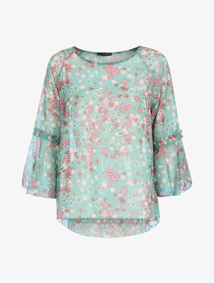 Blouse transparente en voile imprimé - Vert d&