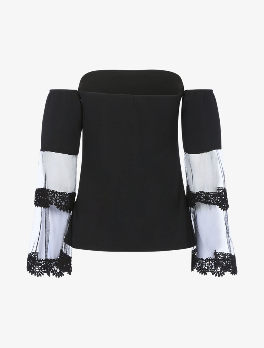 Top à manches trompette en voile - Noir - 2