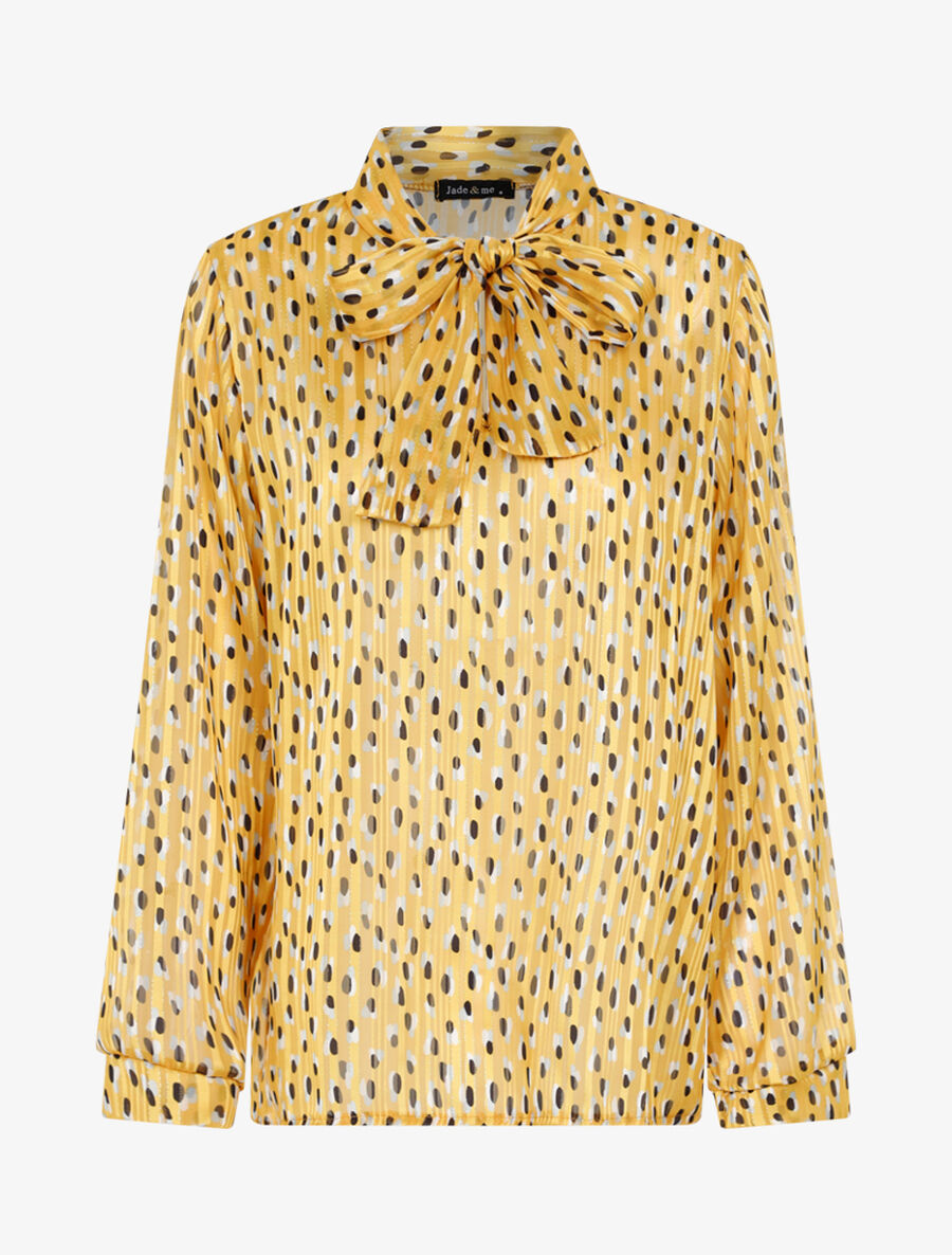 Blouse transparente imprimé à col lavallière - Jaune - 1