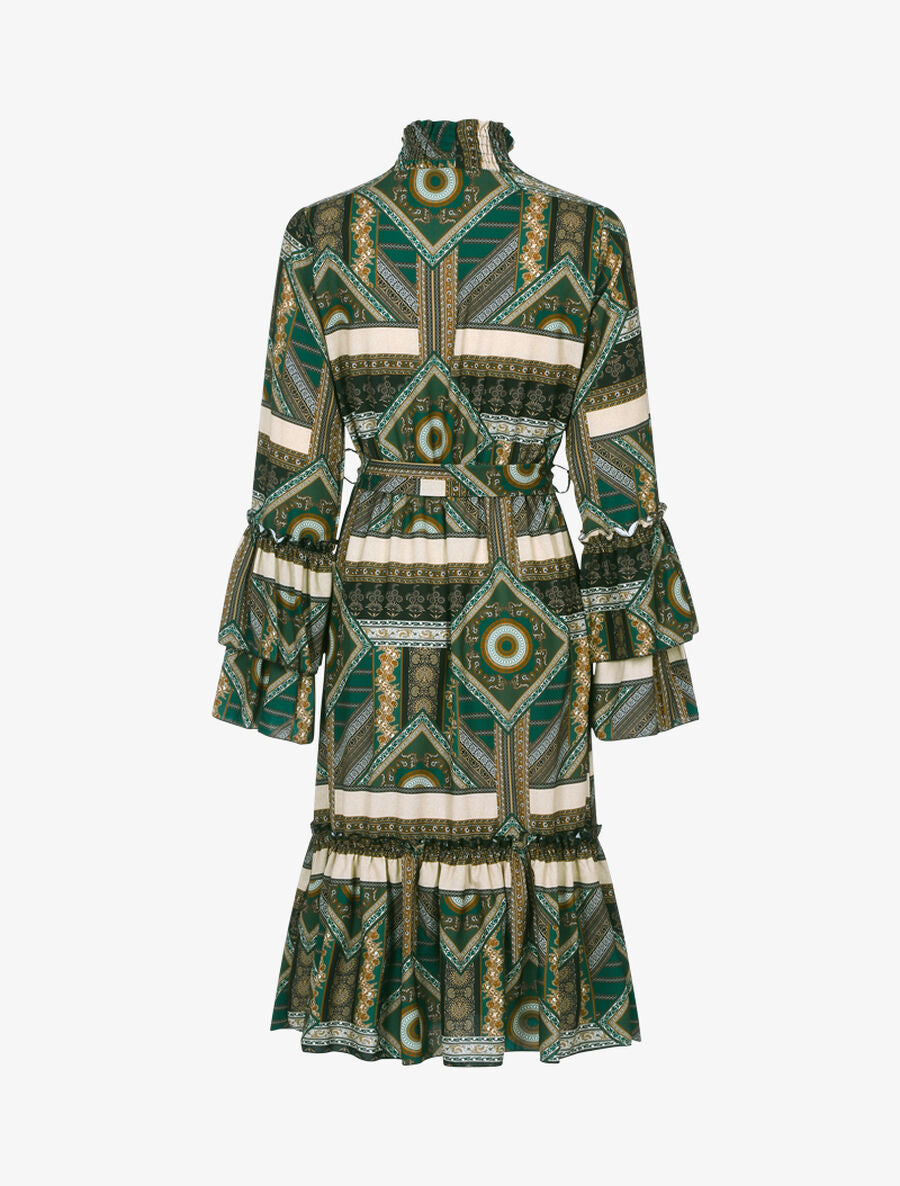 Robe volantée à col montant - Vert foncé - 2