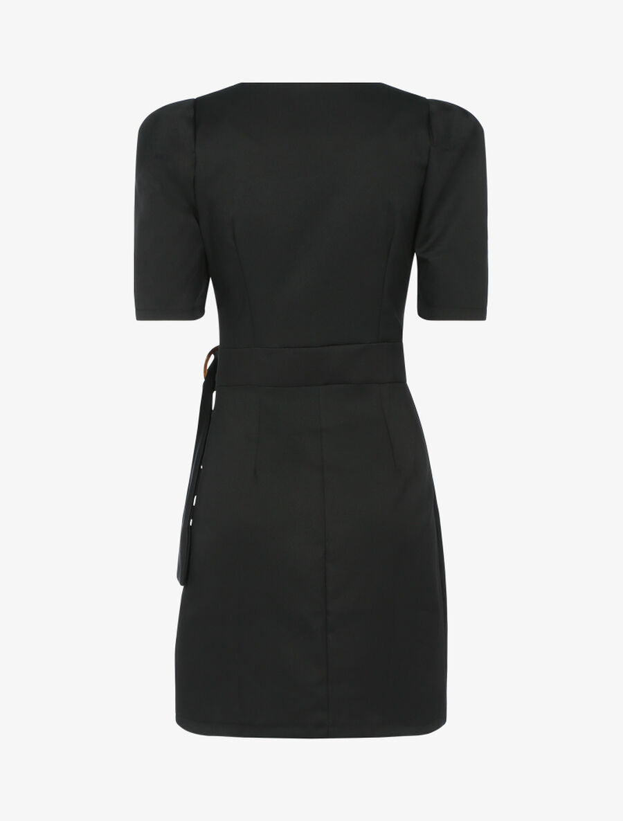 Robe portefeuille à manches gigot - Noir - 2