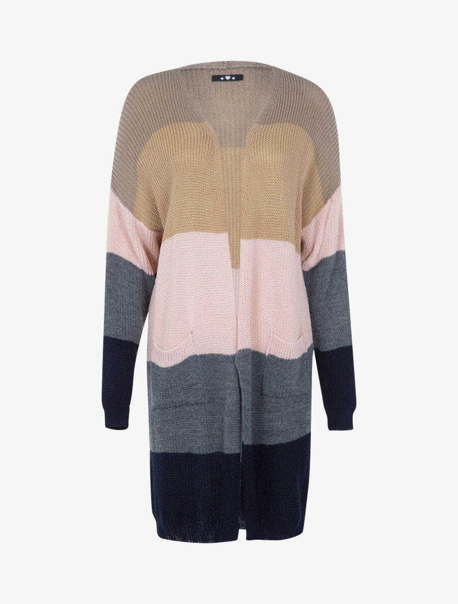 Gilet long color block - Marine - 1