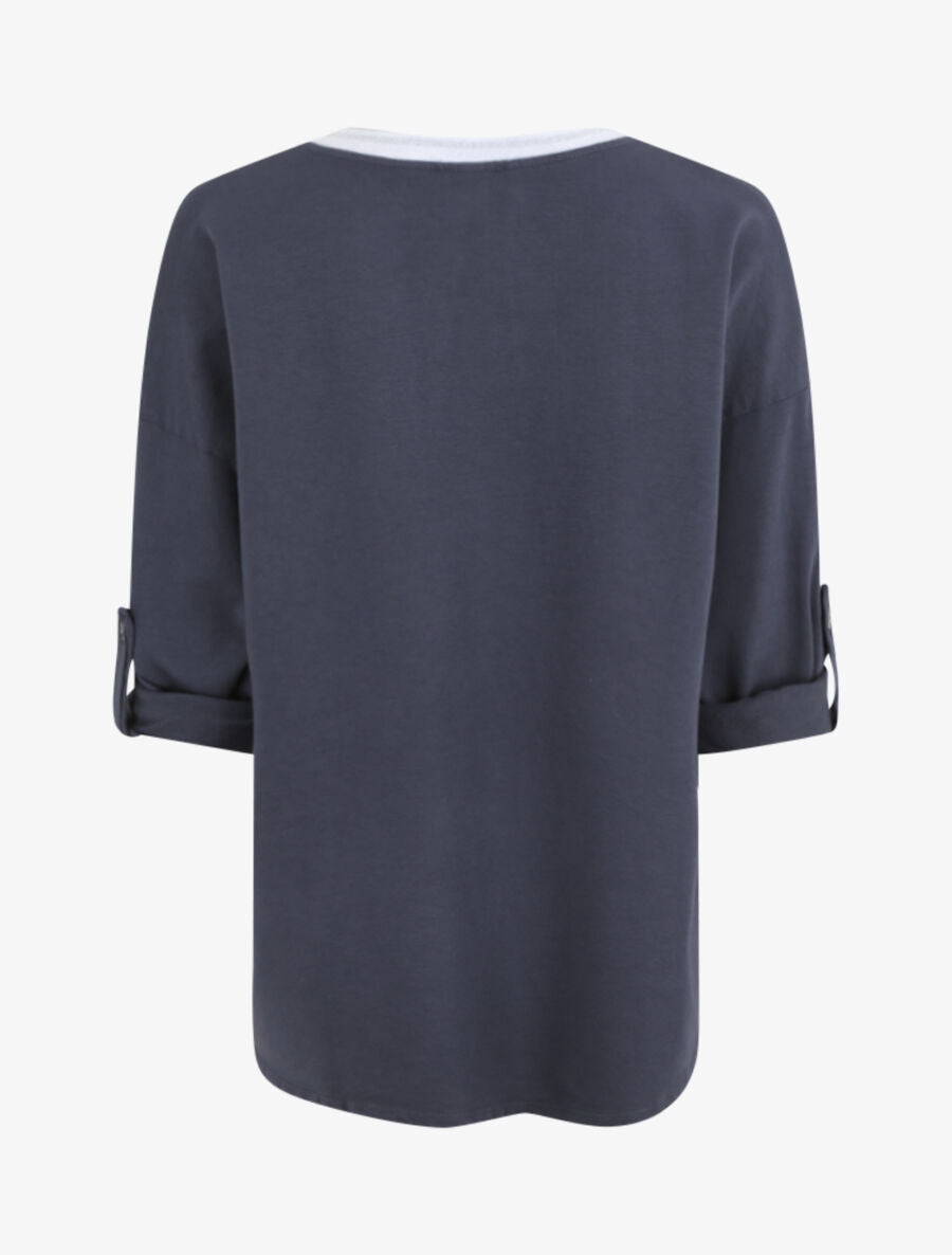 Sweat oversize col V irisé - Marine - 2