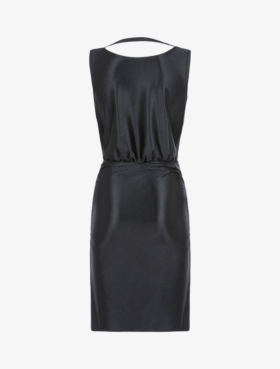 Robe satinée à col bénitier - Noir - 2