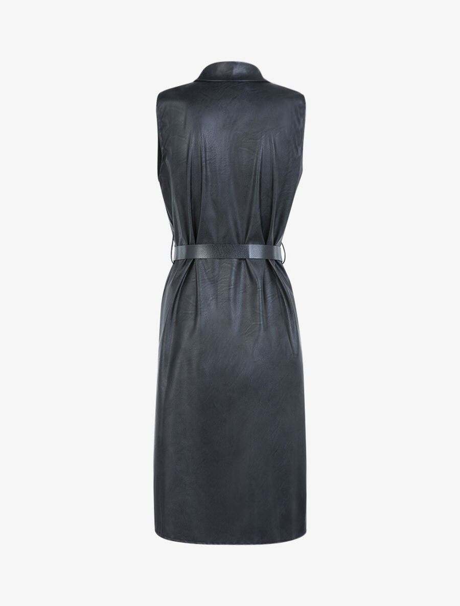 Robe mi longue en simili - Noir - 2