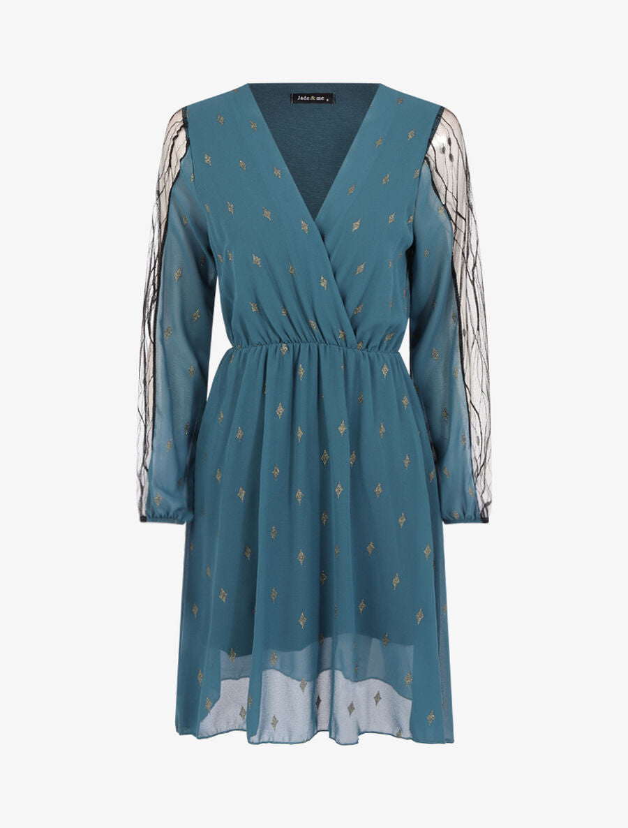 Robe à imprimé losanges irisés - Bleu pétrole - 1