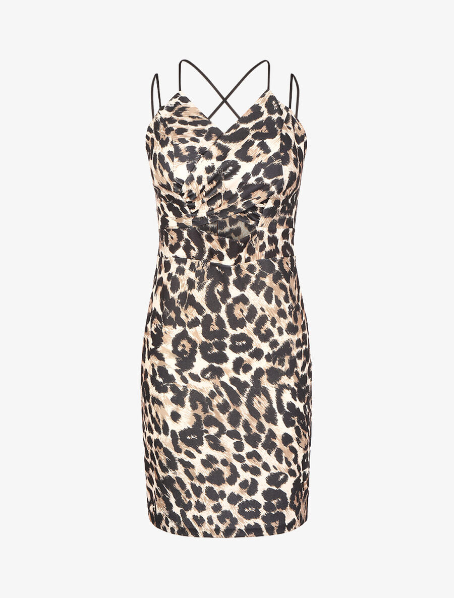Robe à ventre ajouré et imprimé animal - Beige - 1