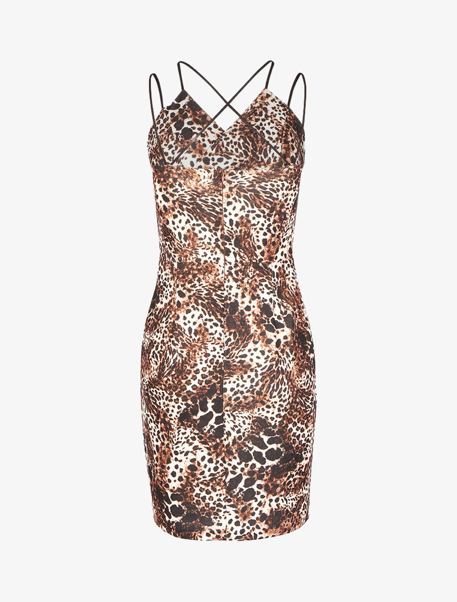 Robe à ventre ajouré et imprimé animal - Marron - 2
