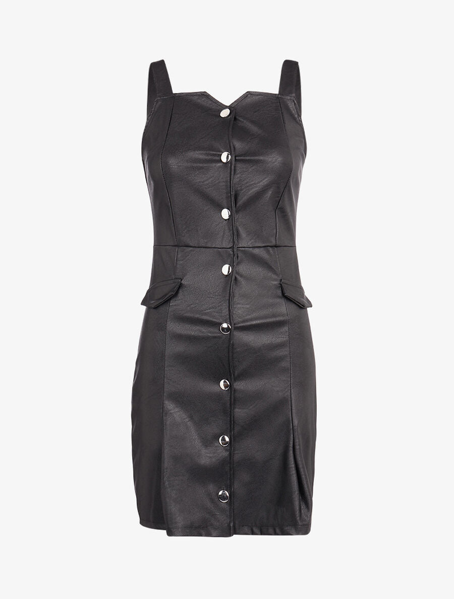 Robe chasuble en simili - Noir - 1